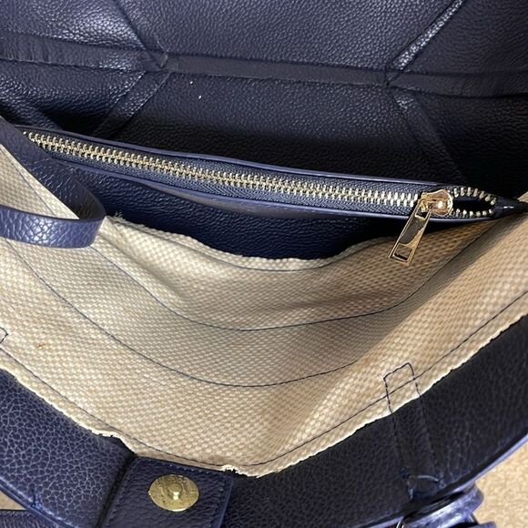 Amanda Blu shoulder bag. Navy & tan strip. Small pouch inside. Cute for Spring! - Picture 6 of 11
